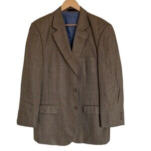 Alan Flusser Mens Classic Brown Plaid 2 Button Blazer Sport Coat Size 44R Wool